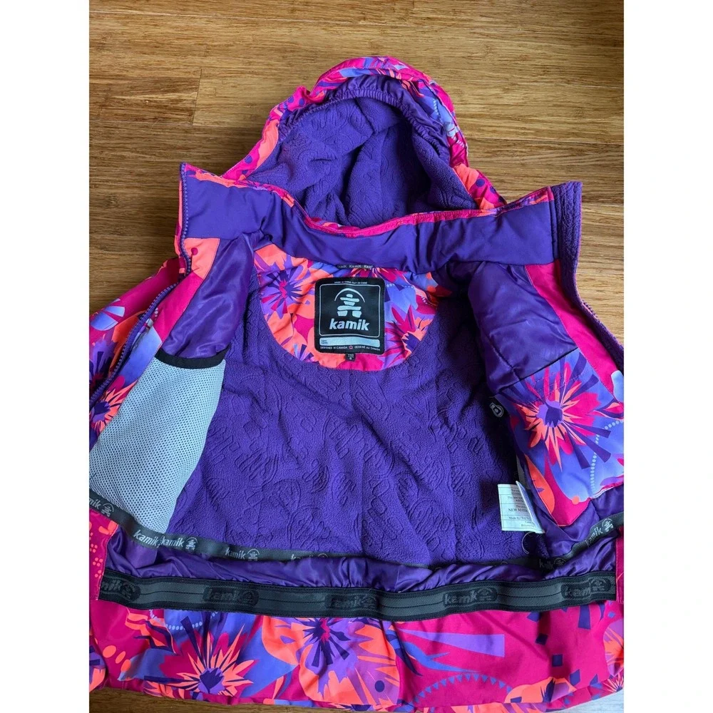 KAMIK Thermal Ski Jacket Kid 5 Boho Coquette Bright Pink Floral Insulated Hooded